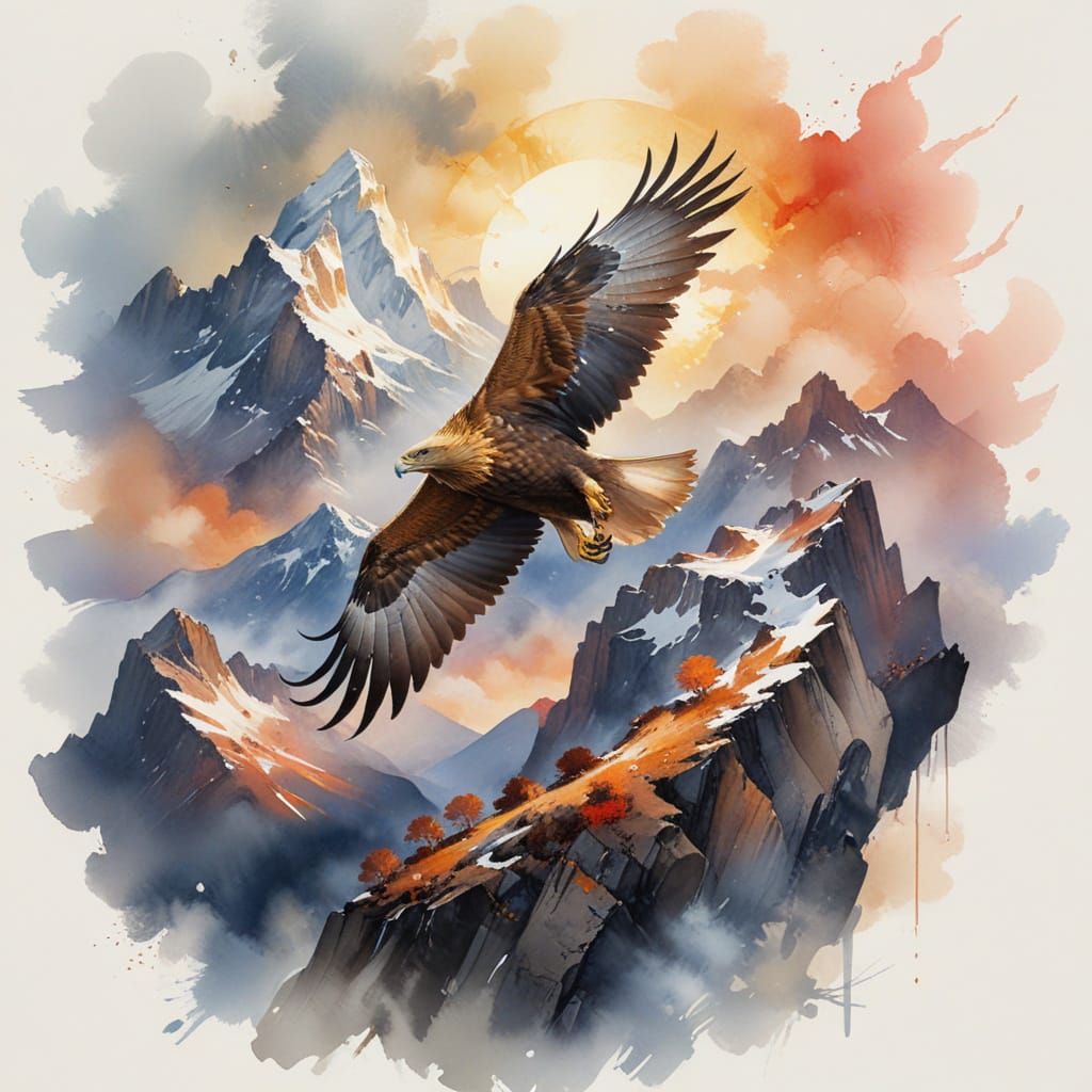 Golden Eagle soars in Spectral Mountain Range