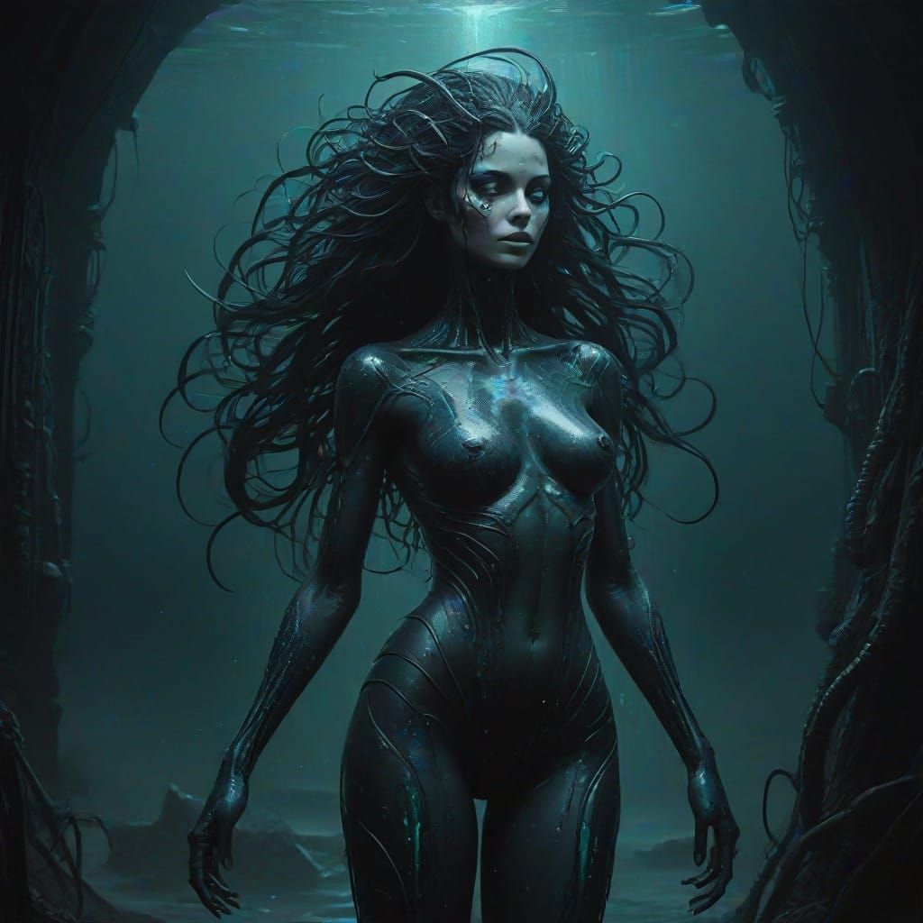 Mysterious Oceanic Siren Rises from Dark Depths in Cyberpunk...