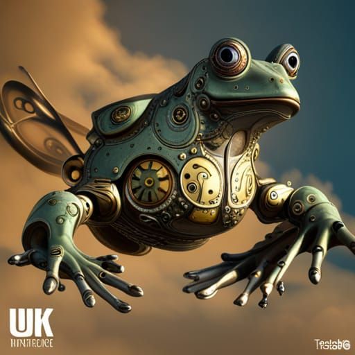 Steampunk Clockwork Frog in Flight