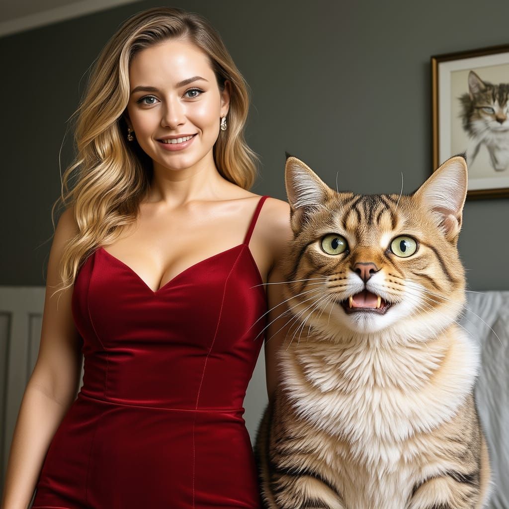 Woman and Cat Having Fun Photobomb