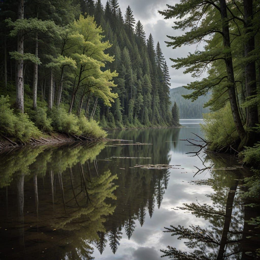 Surreal Lake Shore Scene in Soft Light
