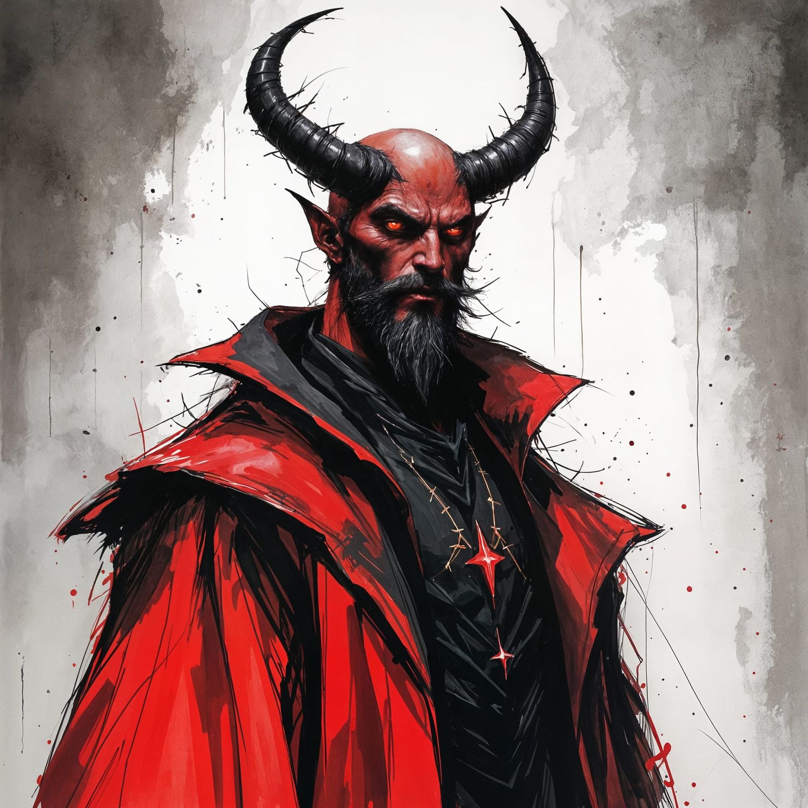 Charismatic Red-Skinned Fiend in D&D Style