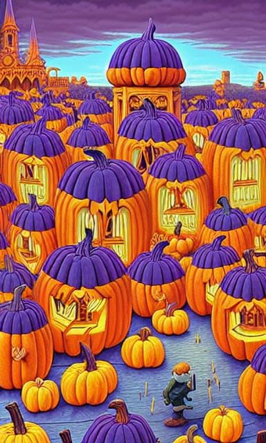 Hyperdetailed Pumpkin Kingdom Architecture in Matte Painting