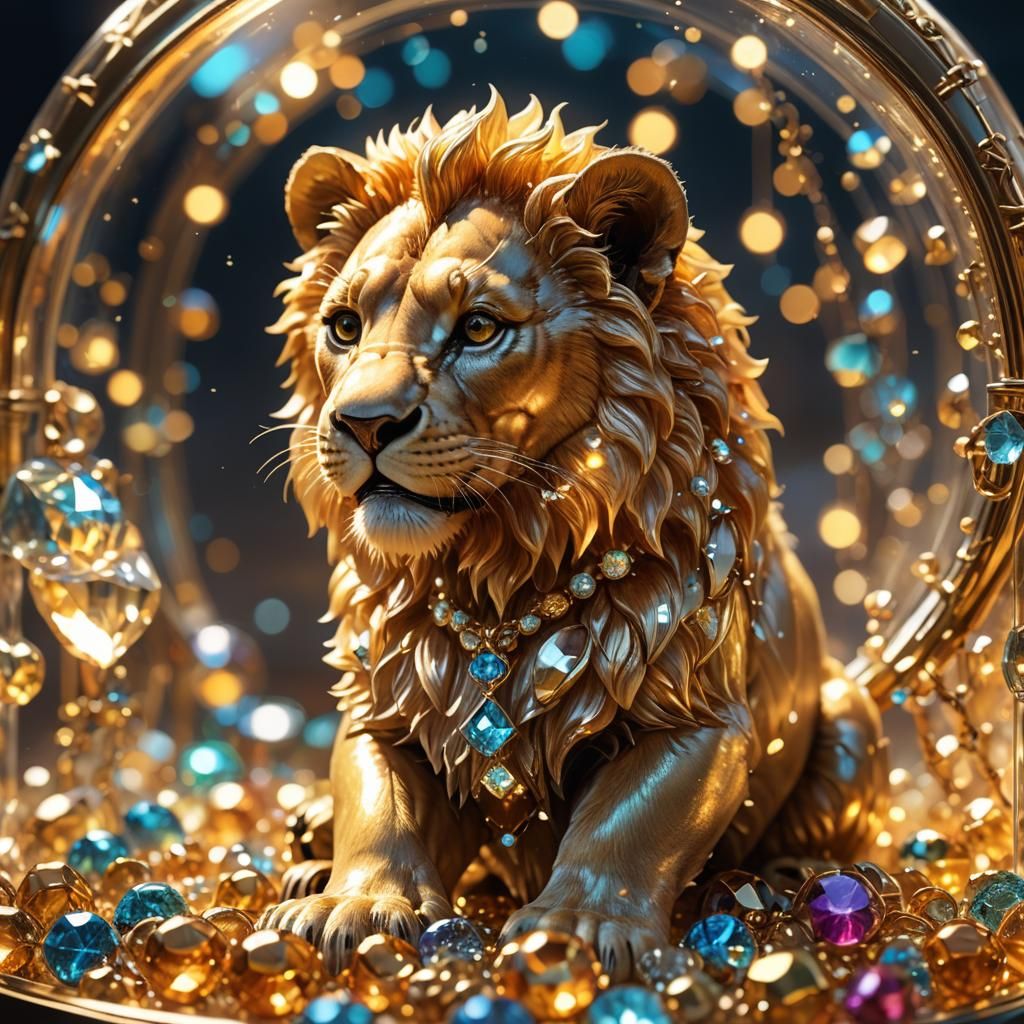 Miniature Lion Cub in Glass Jewelry Box: Fantasy Art