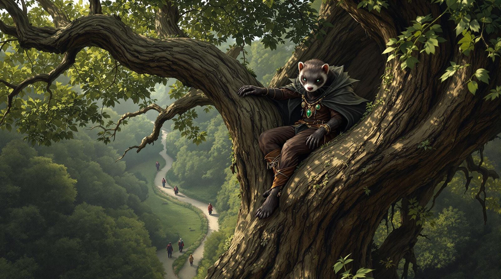Anthropomorphic Ferret Druid Watches Over Ancient Forest