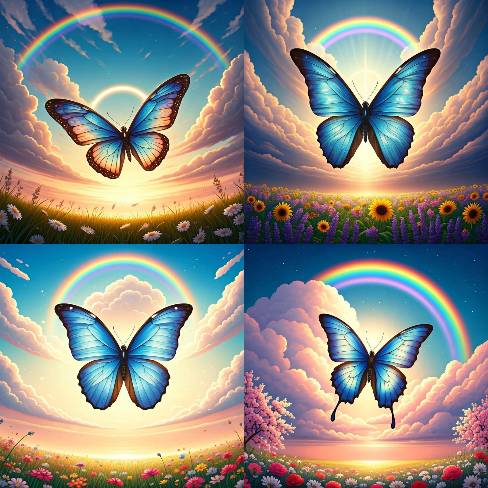 Surreal Blue Morpho Butterfly in Stained Glass Glory