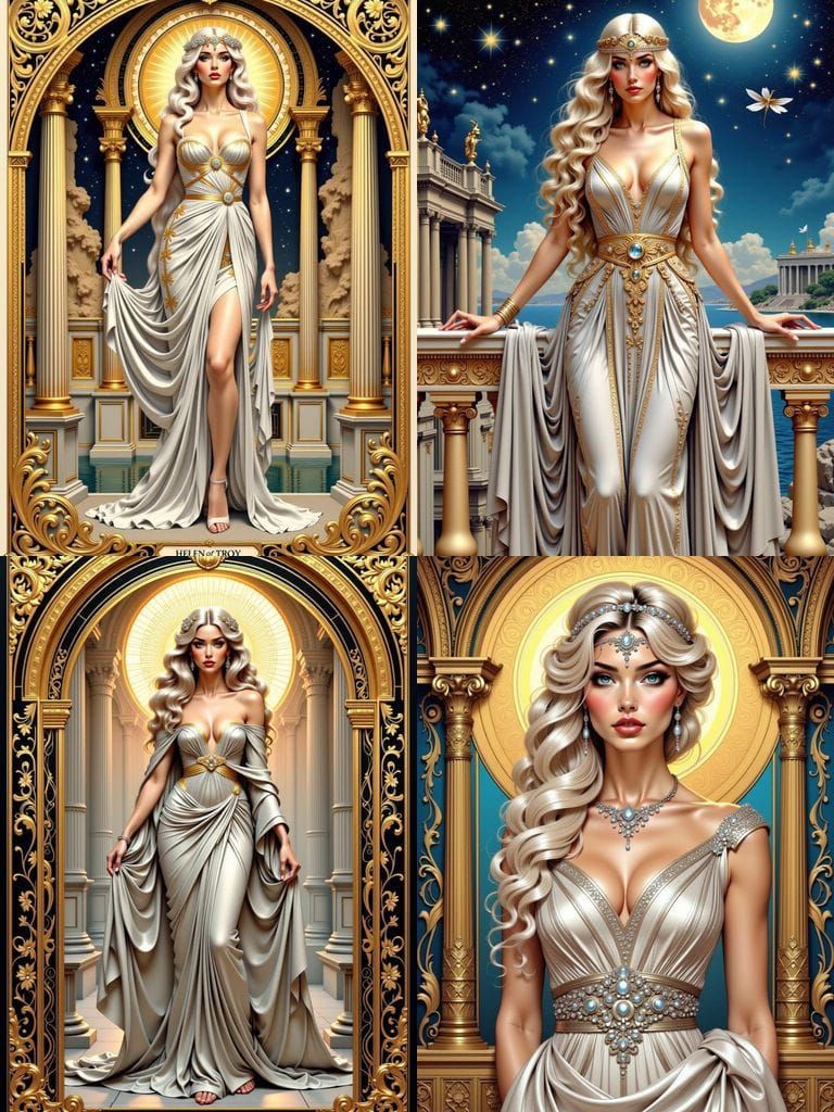 Glamorous Helen of Troy in Hyperornate Art Nouveau Style