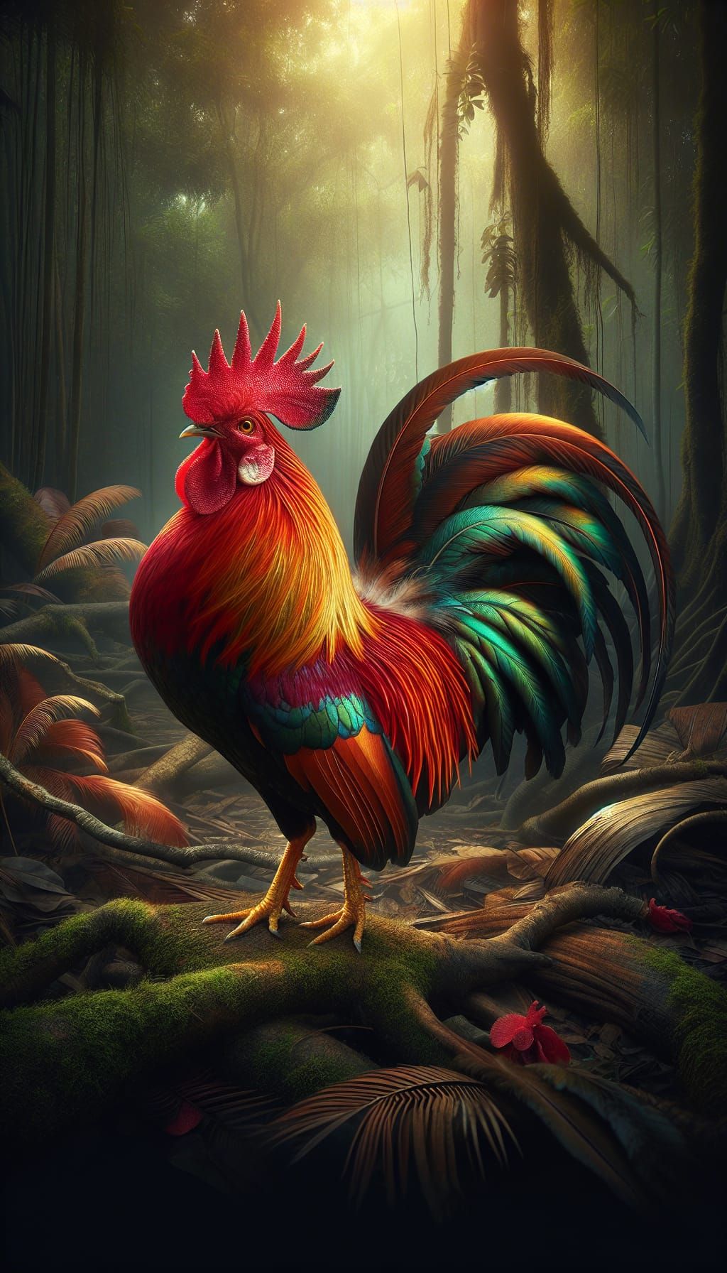 Southern China Red Jungle Fowl in Vibrant Habitat