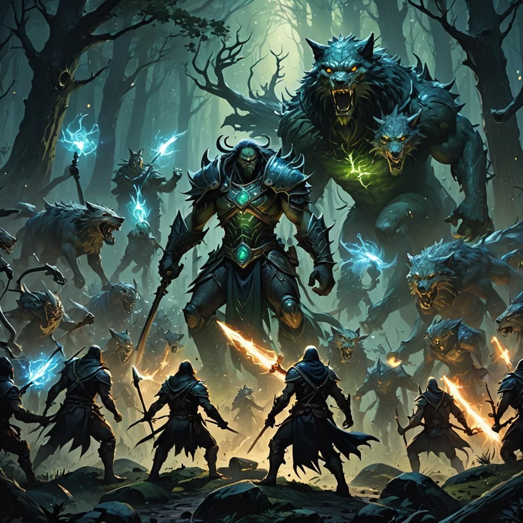 Halimar Tidecaller Defends Forest: Dark Fantasy Art