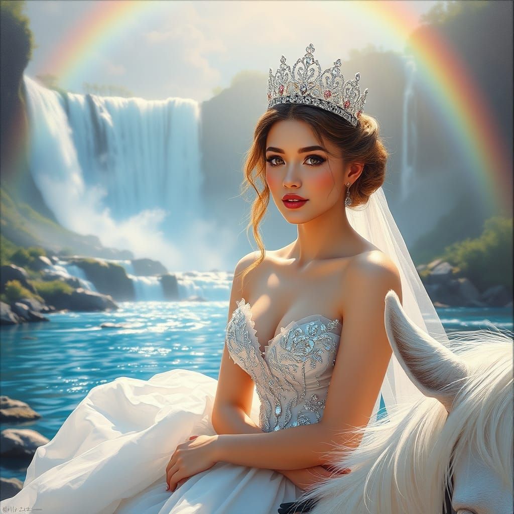 Elegant Woman with Diamond Crown in Oil Painting