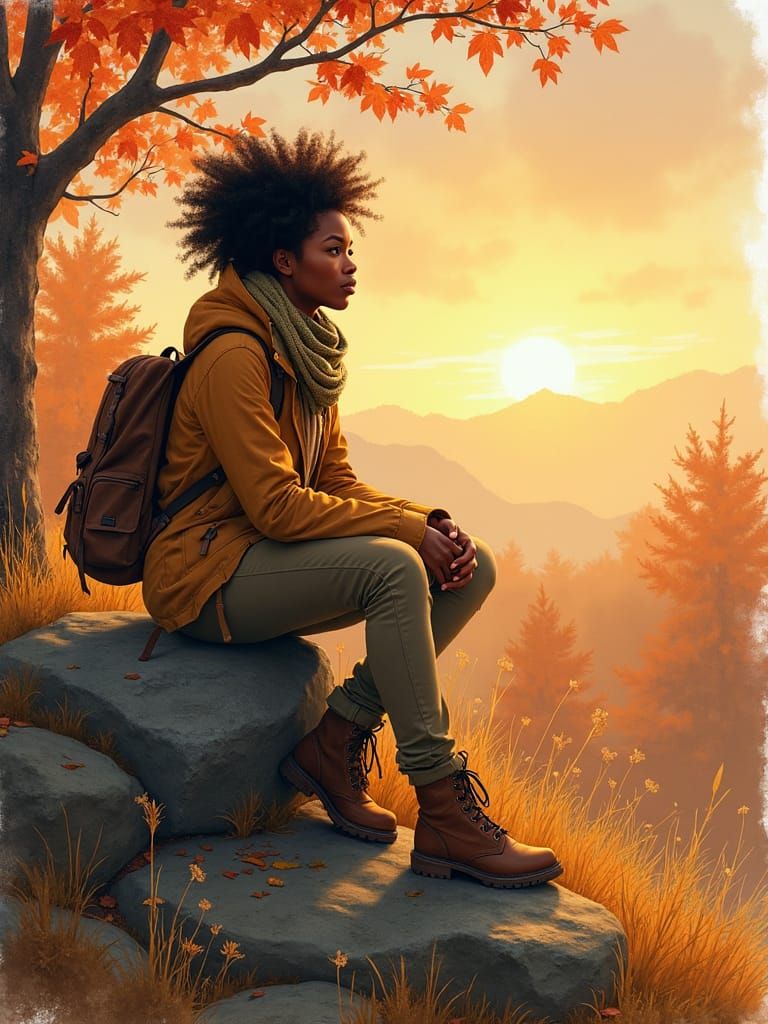 Young Woman in Nature as Watercolor Painting