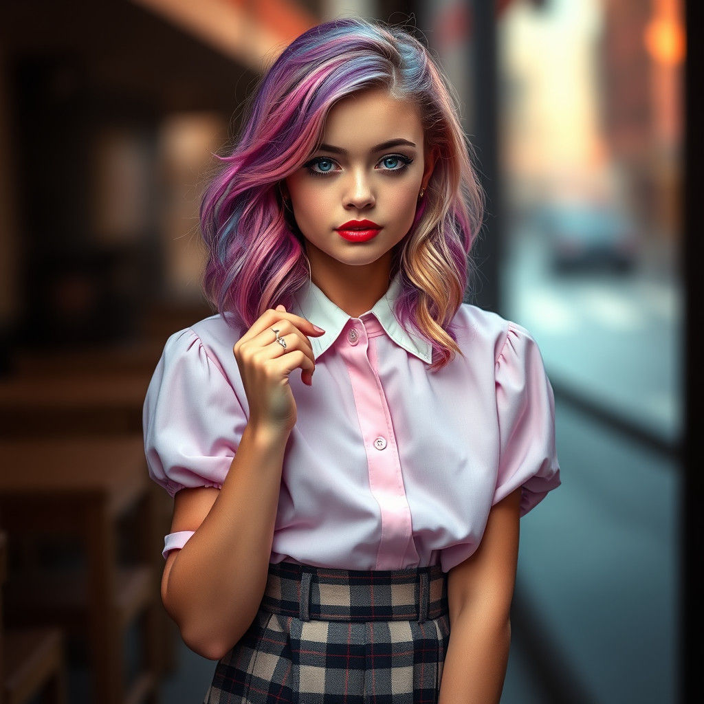 Preppy Girl with Stanley-Inspired Hair Applying Lip Gloss