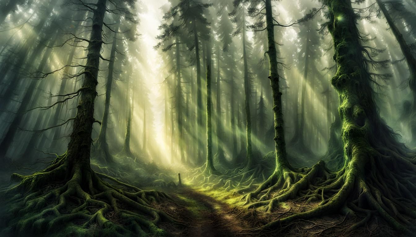 Double Exposure Forest Illustration in CGI Style