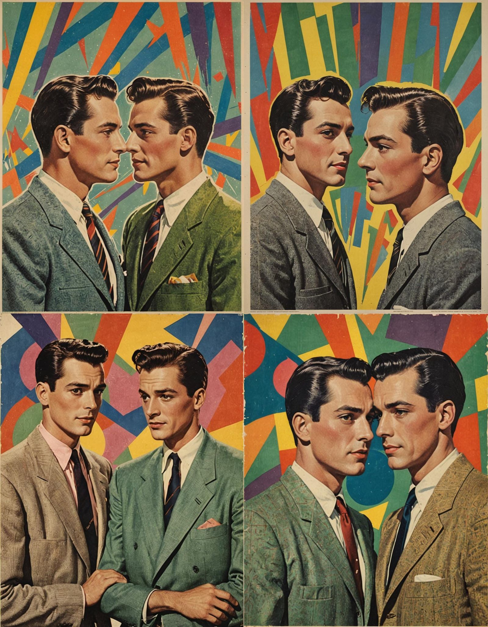A movie poster from the 1950’s featuring two gay men abstrac...