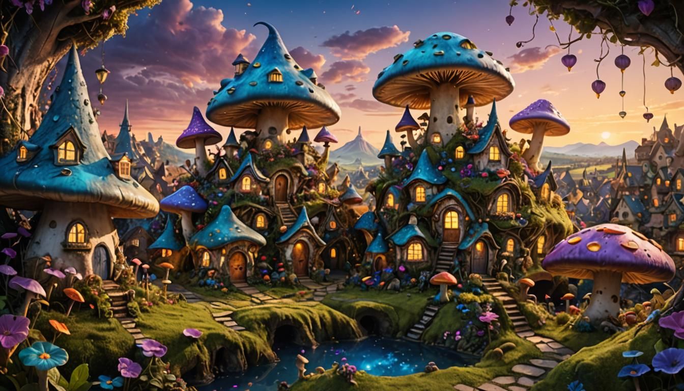 Fantasy Hedge Fairy Town on Mushroom, Unreal Engine
