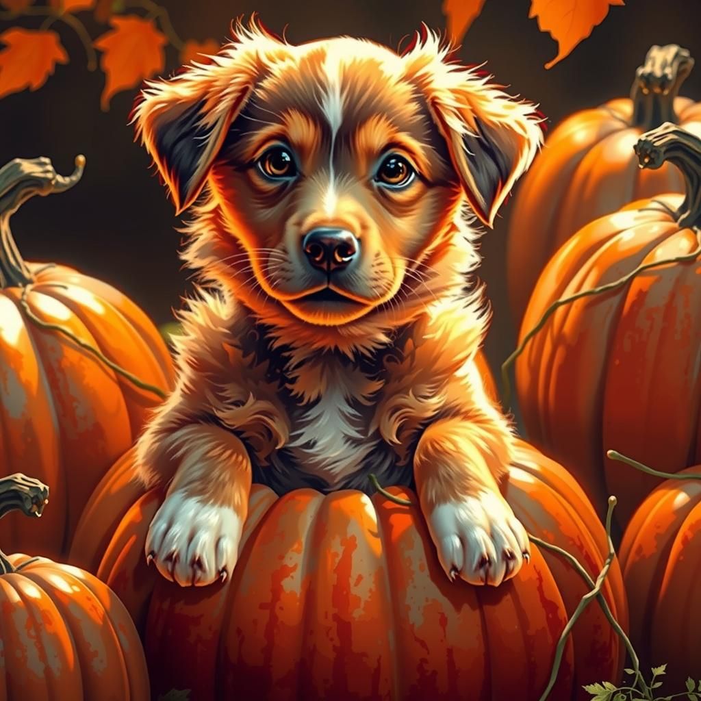 Puppy Peeks Out From Giant Jack-o-Lantern