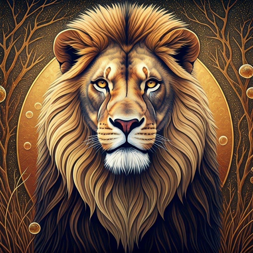 Golden Lion Portrait in Vibrant Mosaic Style