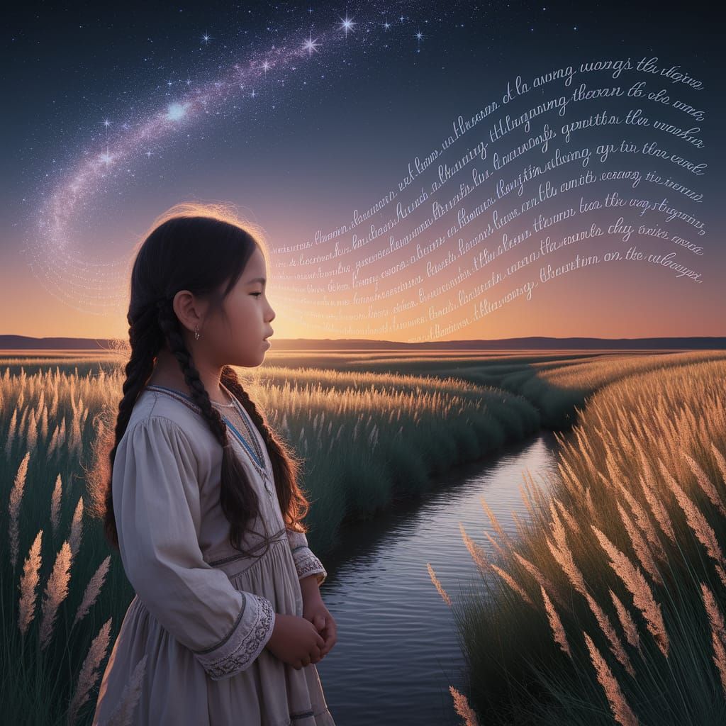 Lakota Girl Sings at Sunrise, Healing Song on the Wind