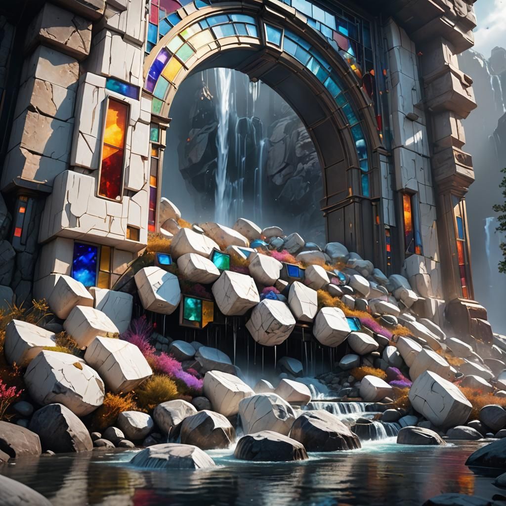 Sci-Fi Waterfall with Stained Glass Inserts