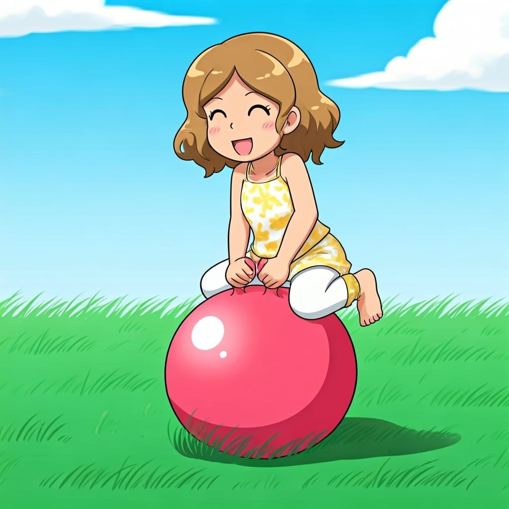 Serena Bouncing on Hoppity Ball in Whimsical Style