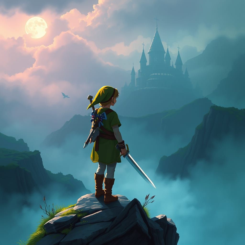 Heroic Link Stands atop Hyrulean Cliff, Twilight Kingdom in ...