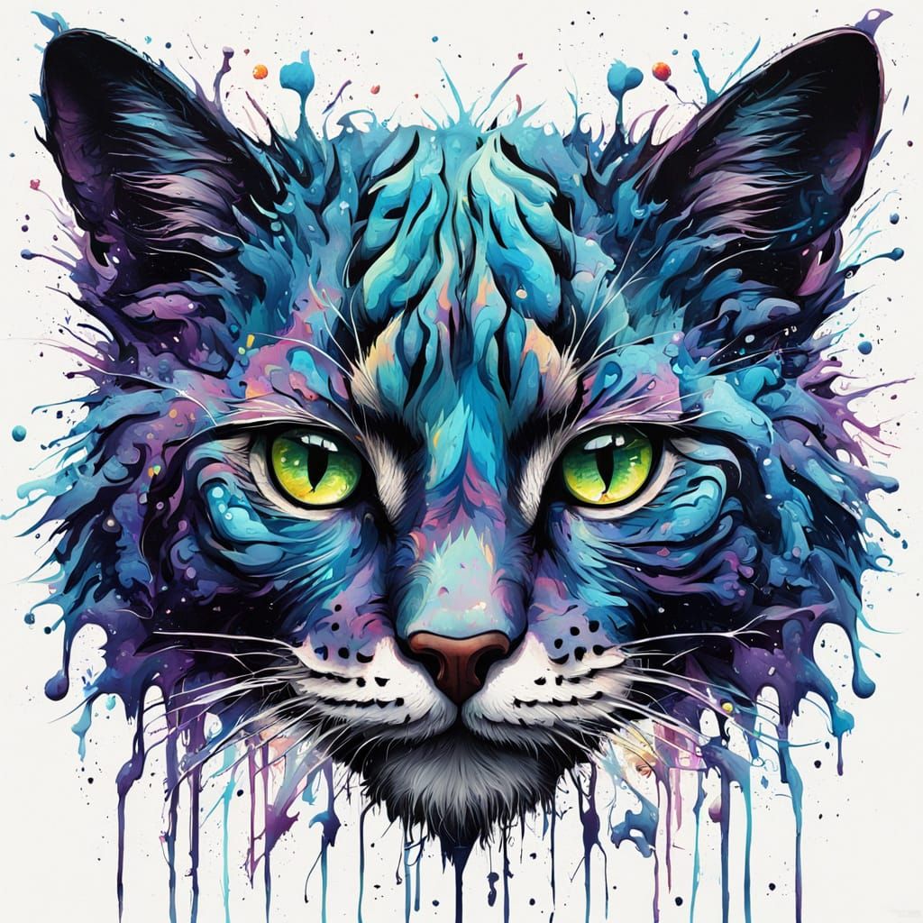 Majestic Cat Face in Vibrant Graffiti Art Style