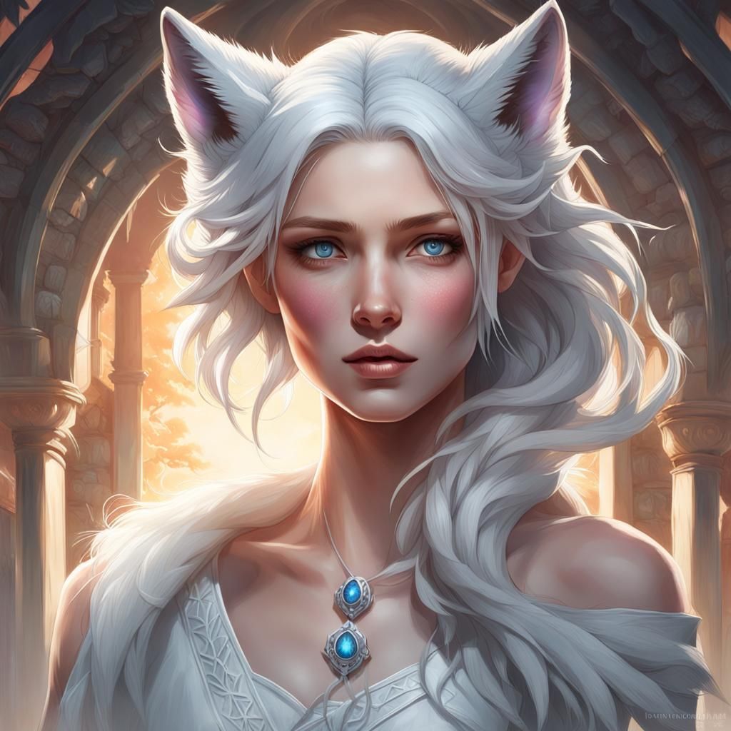 Girl with Wolf Features, Detailed Digital Portrait