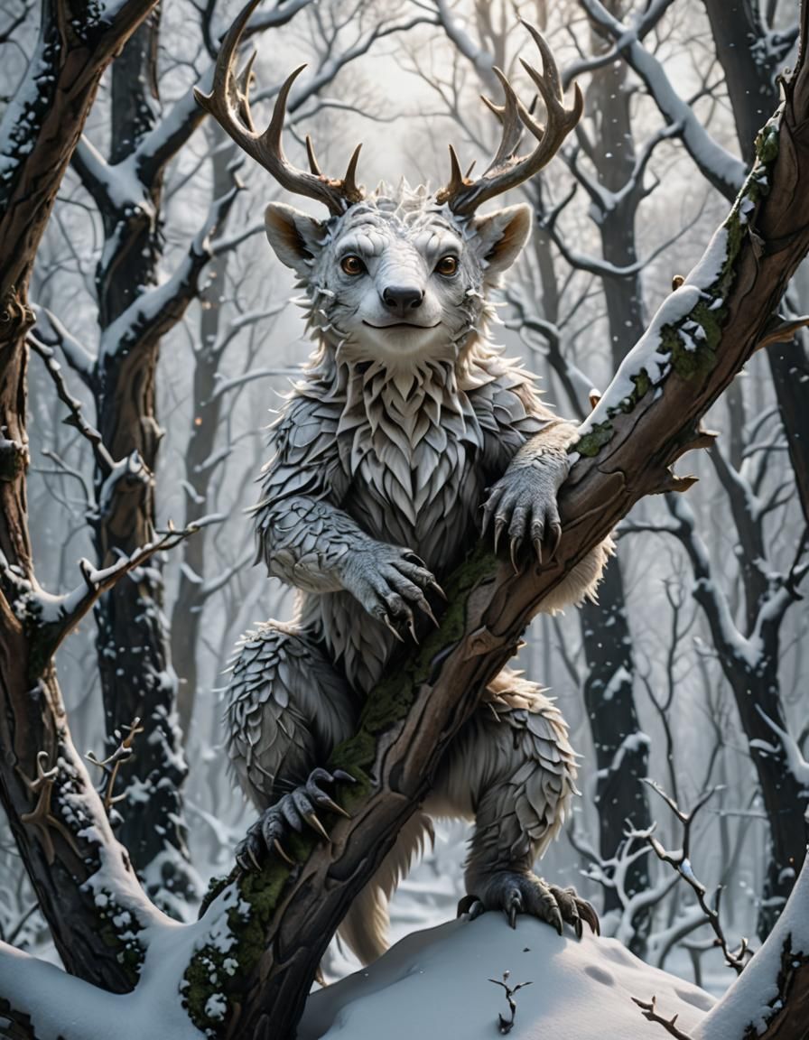 Eerie Bearlizard in Enchanted Snow Forest