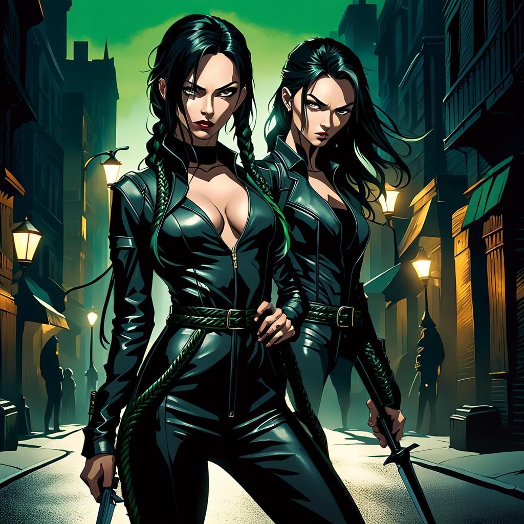 Petite Female Assassin Radiates Mystery Under Street Lamp