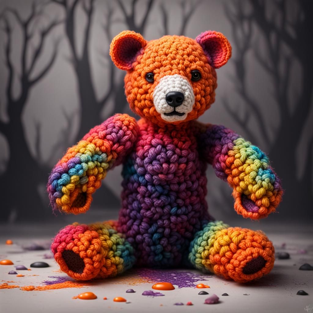 Hyperrealistic Crochet Halloween Bear: Concept Art