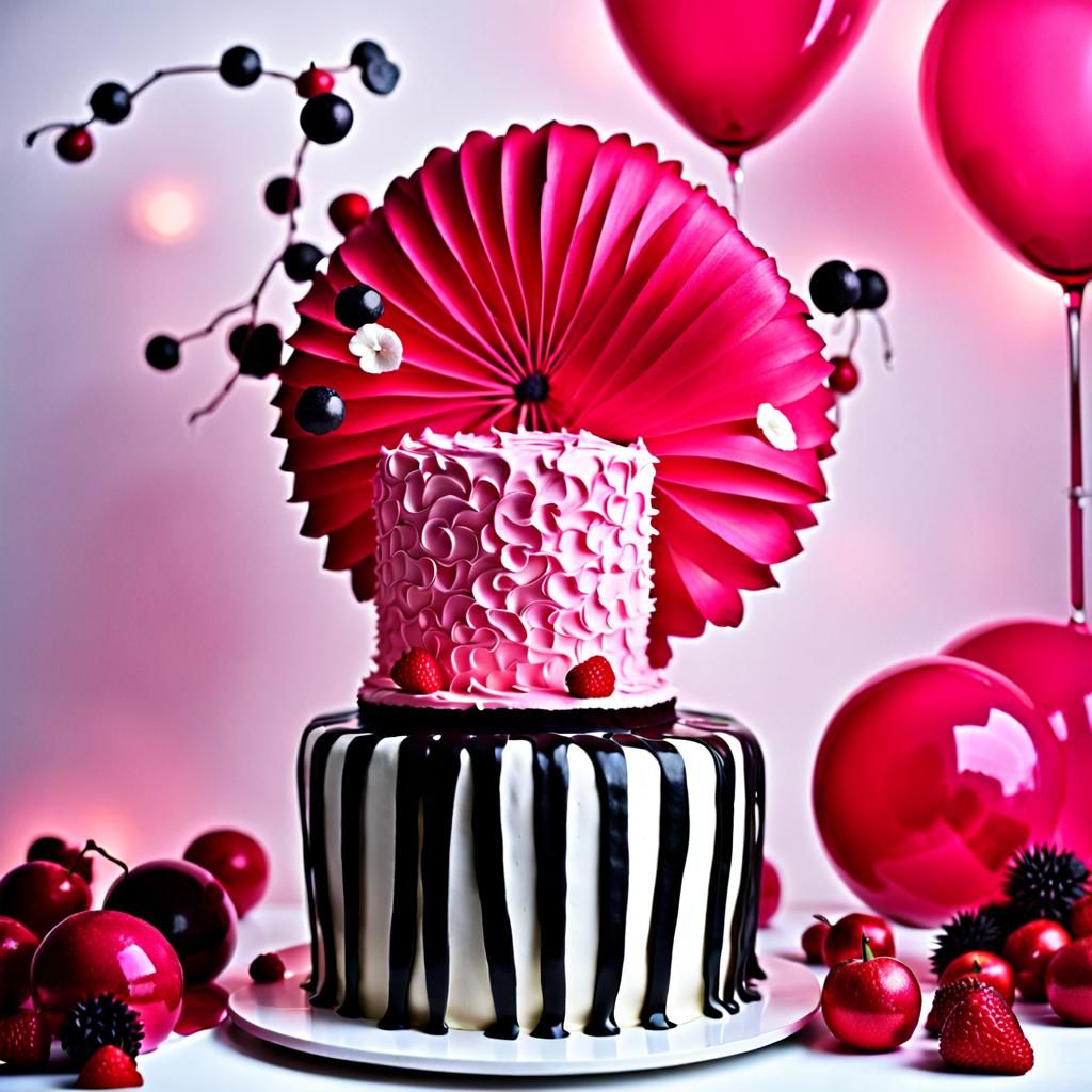 Pink Birthday Cake Still Life in Bold Colors