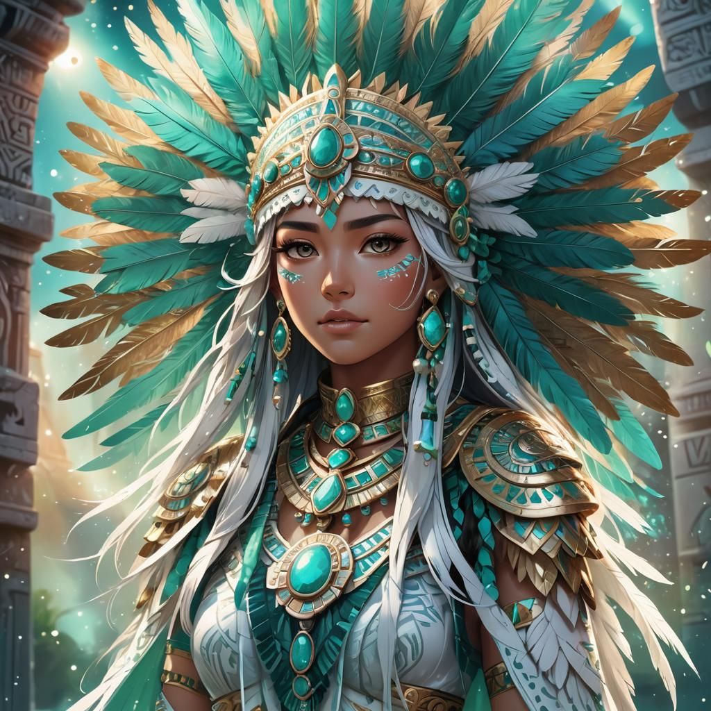 Aztec Woman Portrait in Vibrant Anime Style