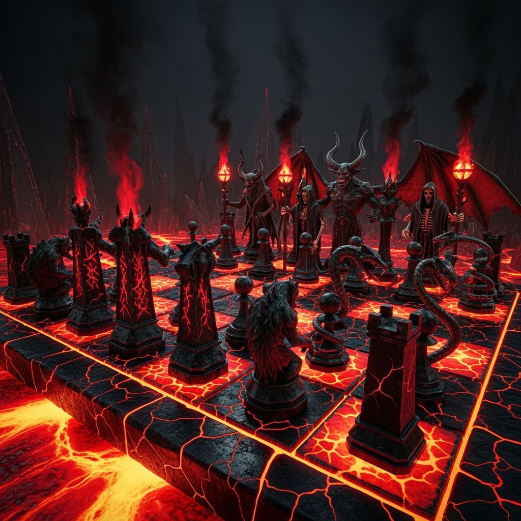 Demonic Chessboard of Obsidian and Fire