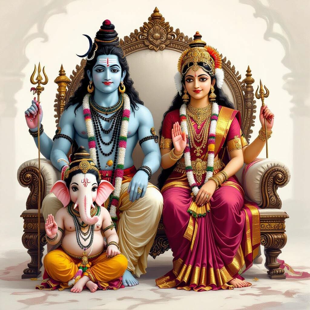 Hindu God Family Portrait in Traditional Style