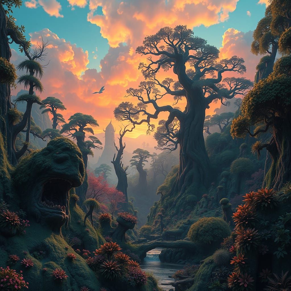 Enchanted Ancient Forest Landscape in Dreamlike Realism