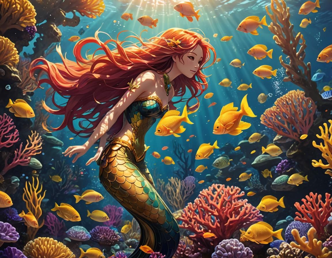 Anime Mermaid Swims Through Coral Reefs in Studio Trigger St...