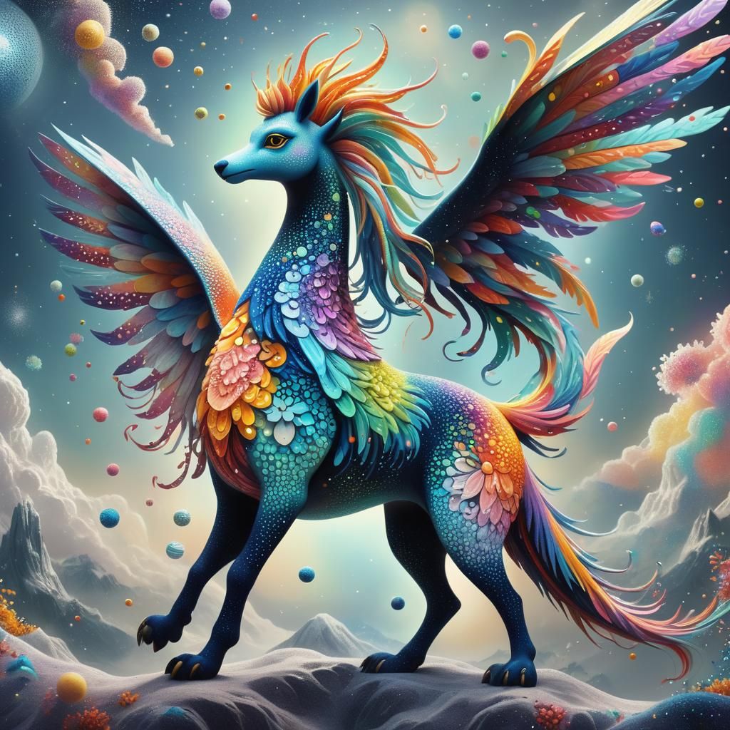 Ethereal Alebrijes in a Stratospheric Pointillist Code World