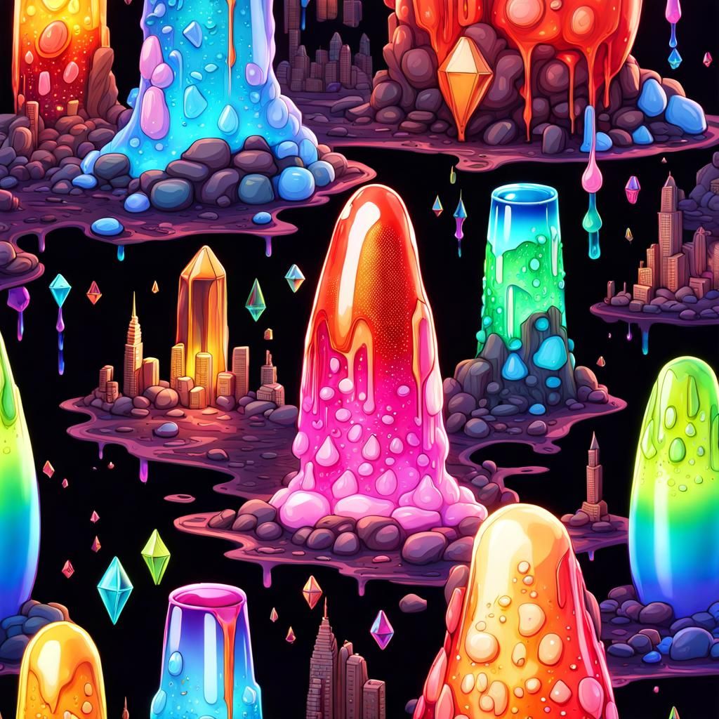 City in Lava Lamp with Neon Iridescence