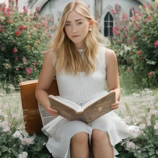 Elf Woman Reading in a Garden