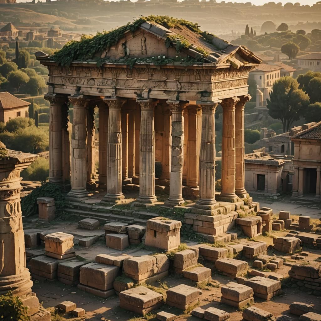 Roman Temple Ruins in Golden Hour Light