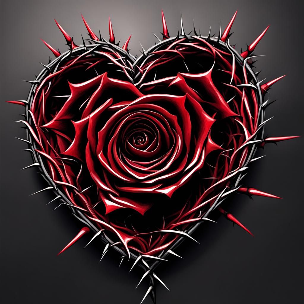 Broken Heart Spiraling Through Rose Thorns