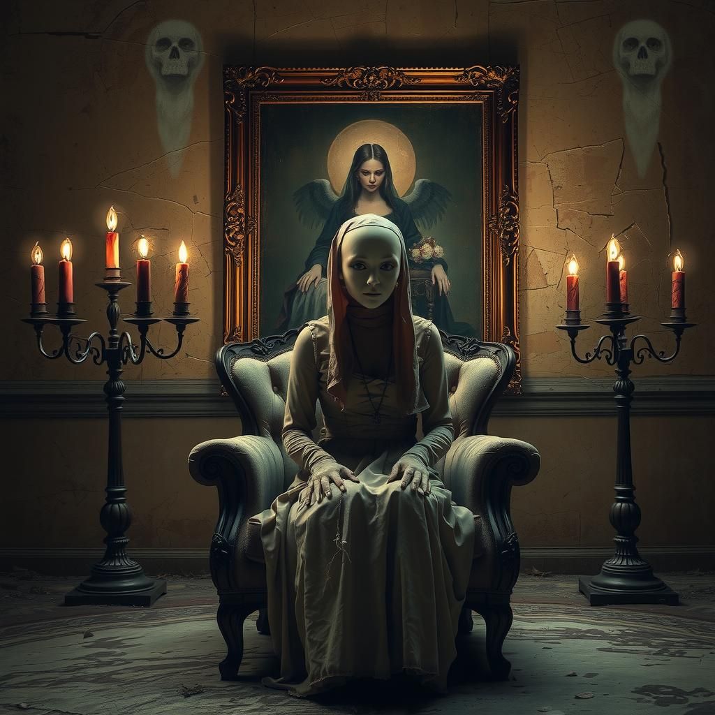 Eerie Victorian Figure Before Cursed Painting