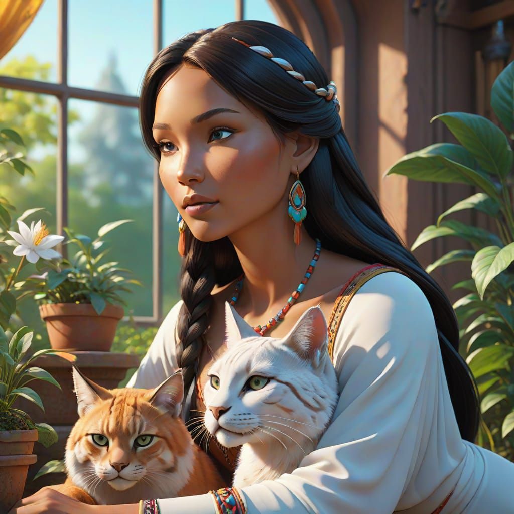 Pocahontas in Vibrant Moebius Style