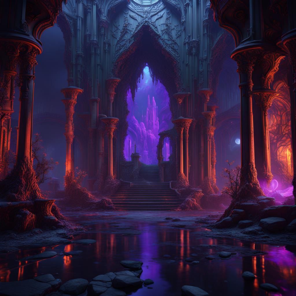 Fantastical Black Light Matte Painting in Deep Color