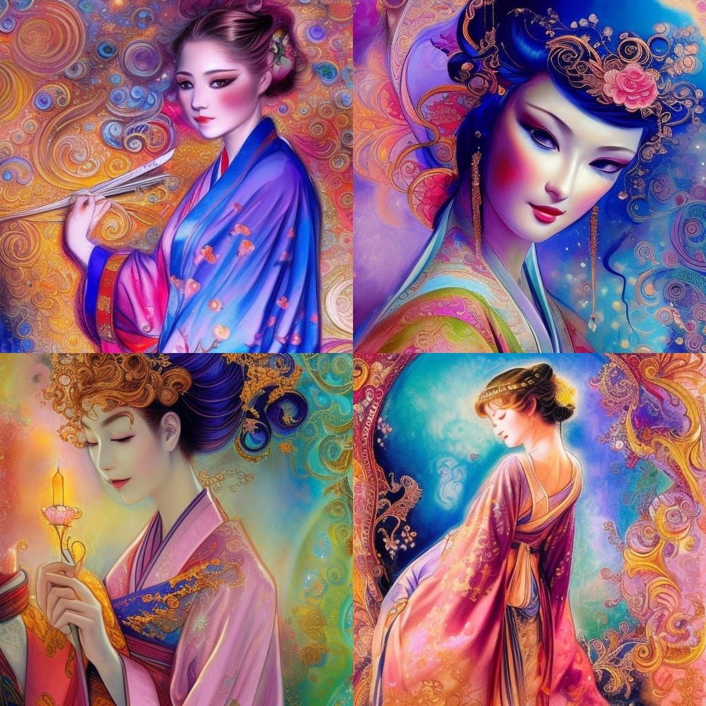 Geisha in Kimono: Detailed Matte Painting with Bokeh