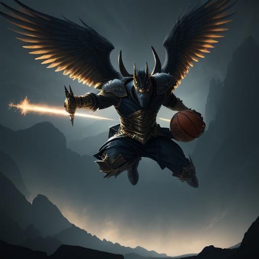Angel Gabriel's Triumphant Dunk: Hyper-Realistic Digital Art