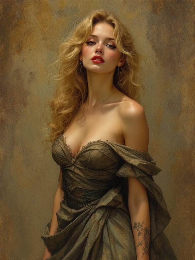 1950s Pin-Up in Alphonse Mucha and Waterhouse Style