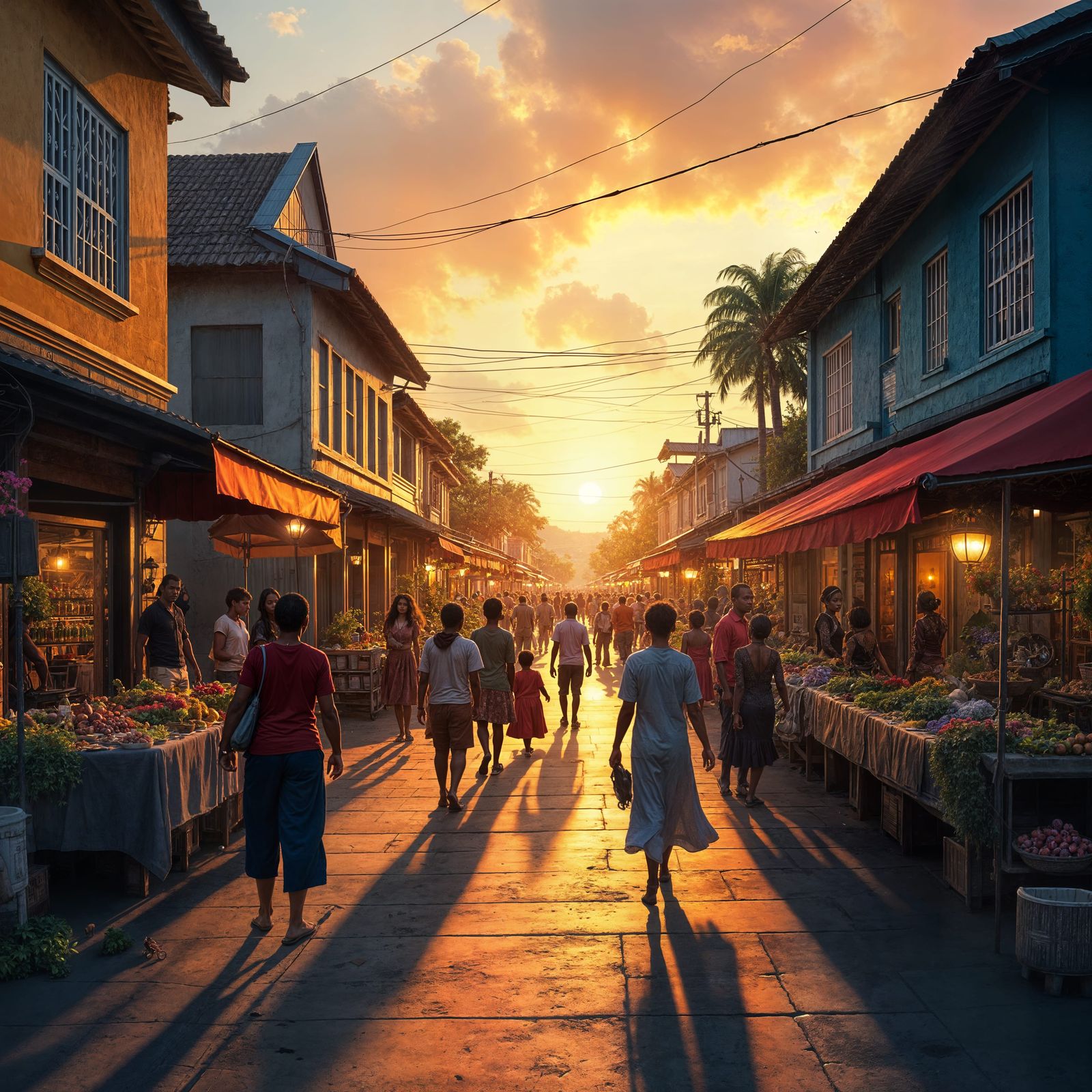 Surreal Paramaribo Marketplace at Sunset in Vibrant Digital ...