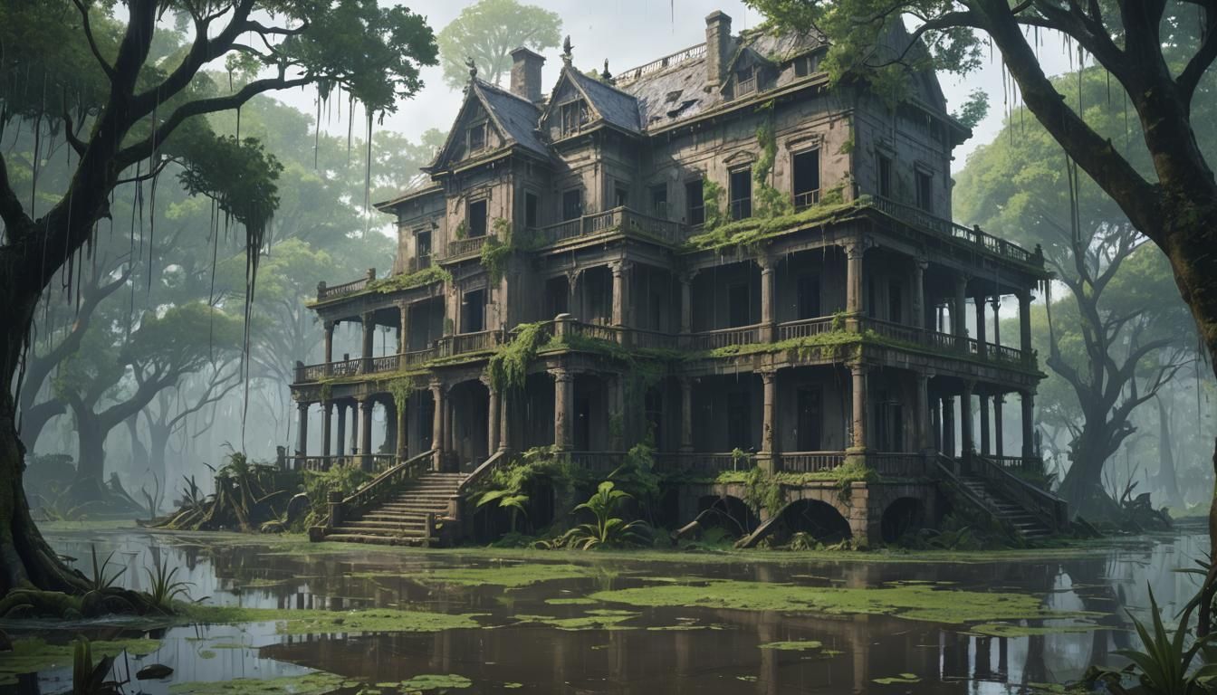 Swamp Mansion Ruins in Anime Style