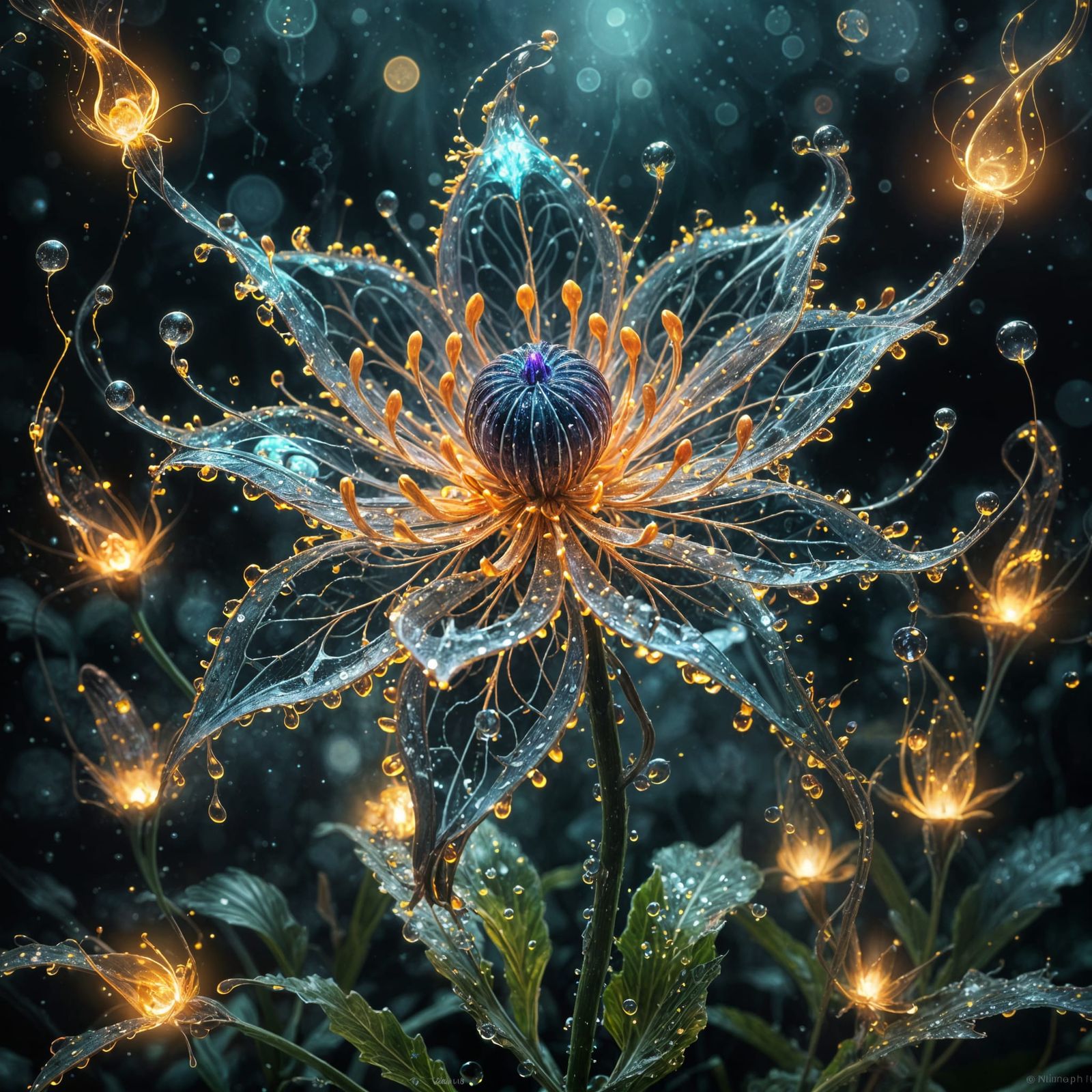 Glowing Surreal Flower Made of Ghostly Flames